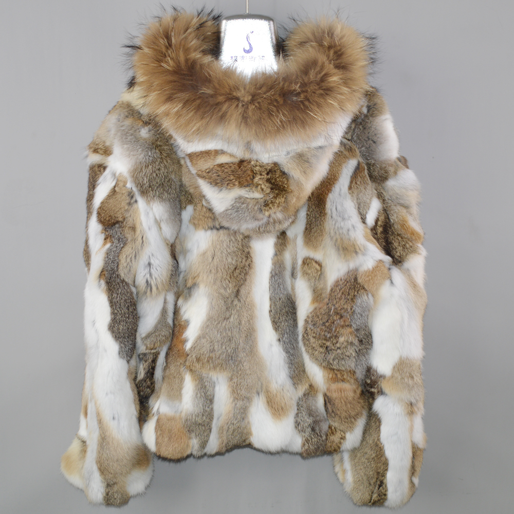 Women Genuine Rabbit Fur Coat Lady Winter Warm Jacket Natural Color Real Rabbit Fur Overcoat