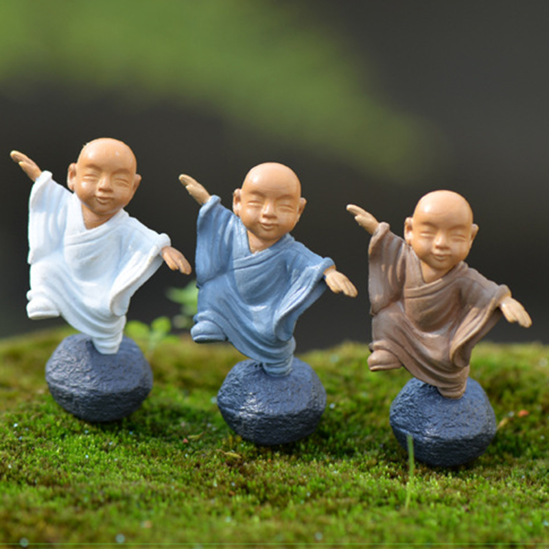 Kung Fu Cartoon Monk Figurines Mini Monk Ornaments Terrarium Decoration Moss Succulent Micro Landscape Resin Monk Crafts Kids Toy