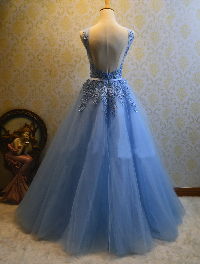 Ball Gown Blue Quinceanera Dresses 2020 Tulle Appliques Sweet 16 Long Party Prom Gown Vestidos De 15 Anos
