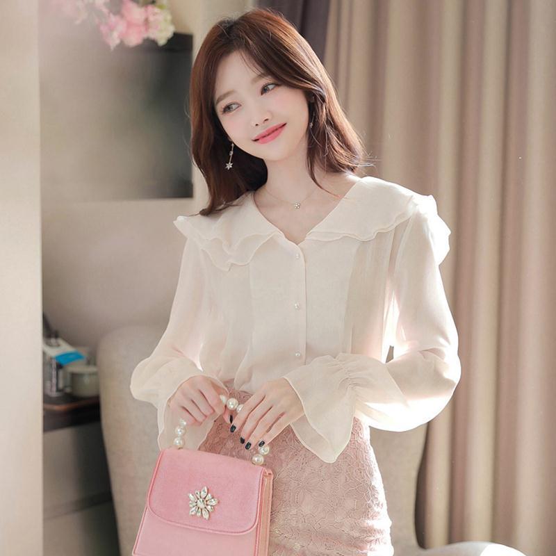 Fashion Women Spring Autumn Slim Blouses Women's Casual Long Sleeve Petet Pan Collar Shirts Women's Office Lady Mesh Tops DF3288, White
Fashion Women Spring Autumn Slim Blouses Women's Casual Long Sleeve Petet Pan Collar Shirts Women's Office Lady Mesh Tops DF3288, White