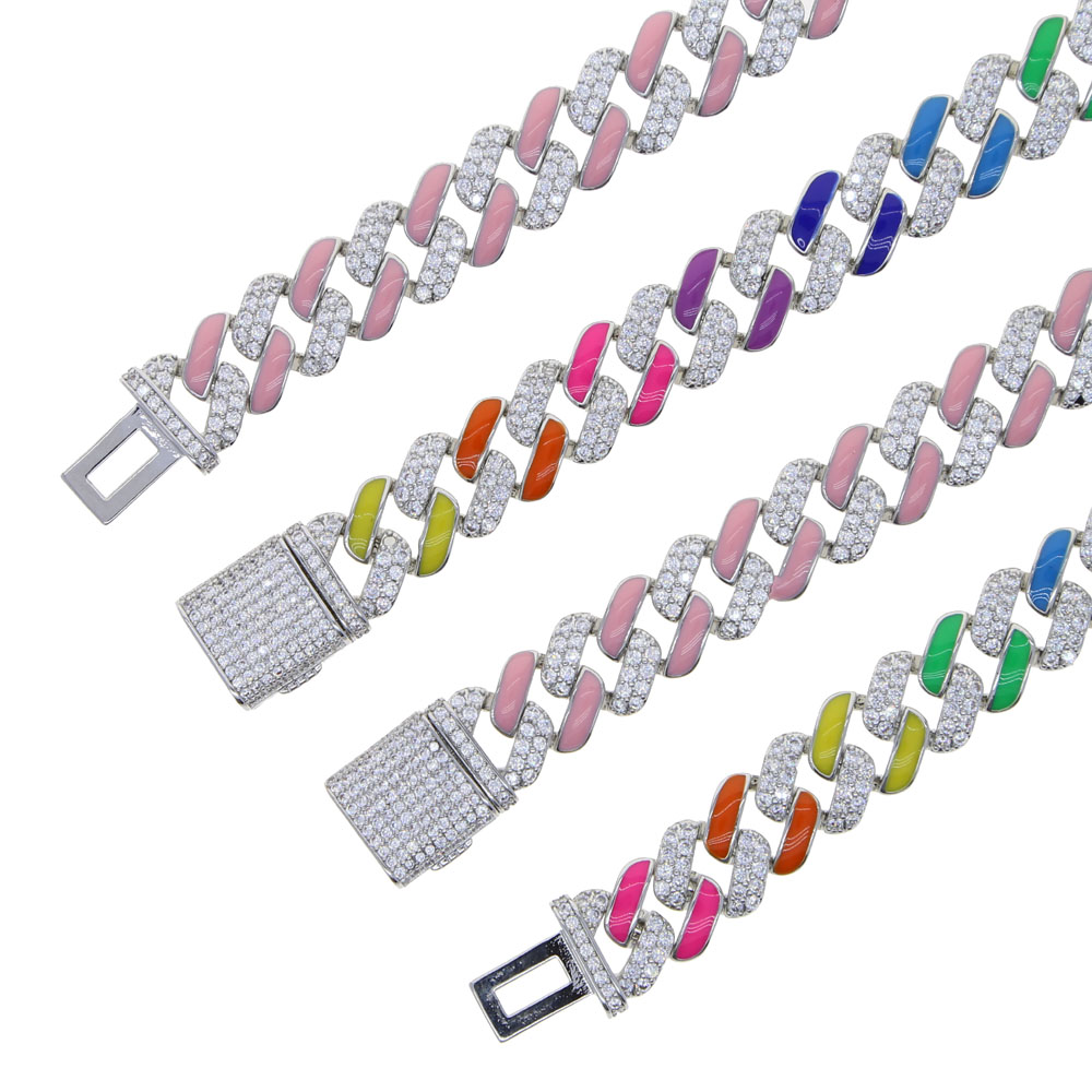 2021 Iced Out Rainbow Enamel Women Hip Hop Choker Jewelry Pave 5A Cubic Zirconia 11mm Cuban Chain Choker Necklace Jewelry Drop Ship