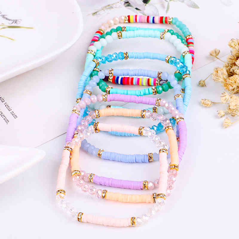 Bohemian Multicolor Clay Poyester Soft Pottery Rondelle Bead Bracelet for Women Fashion Beach Holiday Gift Jewelry