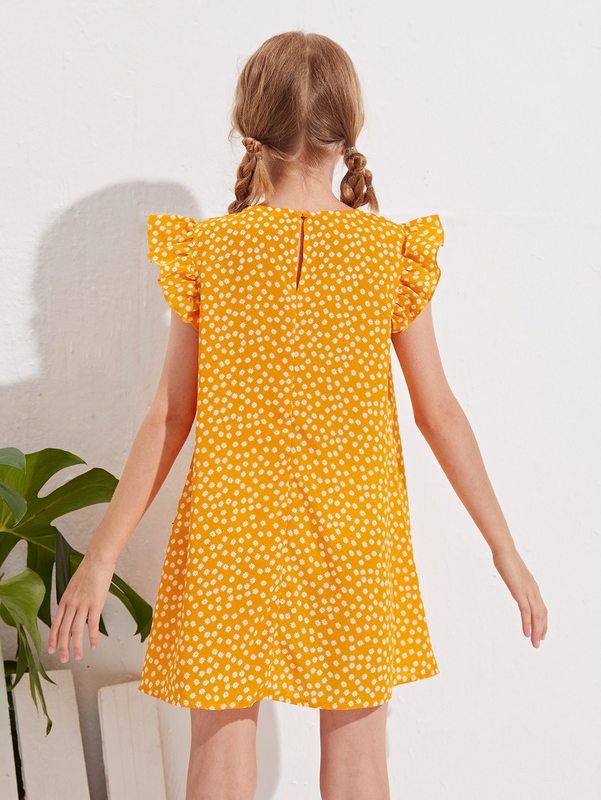 Girls Ditsy Floral Ruffle Trim Dress SHE
