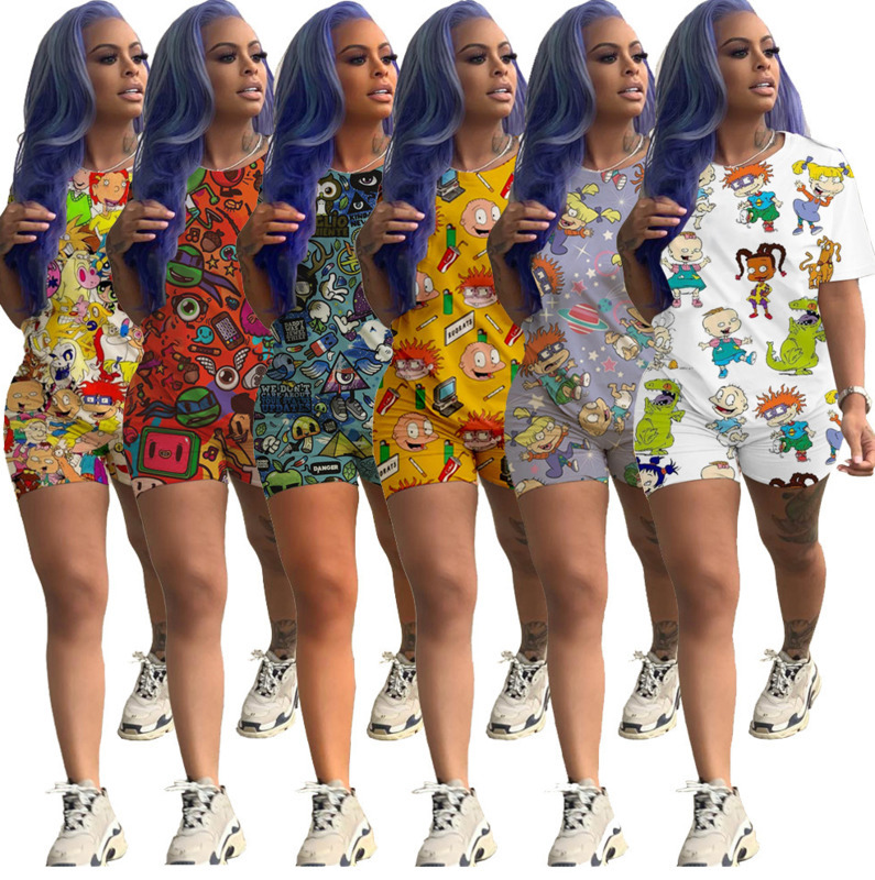 Womens Designer Tracksuit Cartoon Printed Casual Set Short Sleeve Outfits 2 Piece Set Shirt Short Shirt Pant Sport jogging Suits 806, White
Womens Designer Tracksuit Cartoon Printed Casual Set Short Sleeve Outfits 2 Piece Set Shirt Short Shirt Pant Sport jogging Suits 806, White