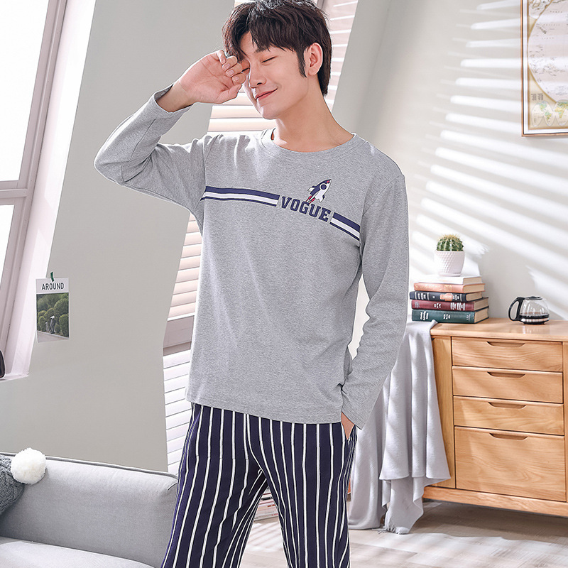 BZEL Cotton Couple Pajamas Set Cute Cartoon O-neck Long Sleeve Sleepwear Soft Leisure Pajama For Male And Female Lovers' Clothes 201109