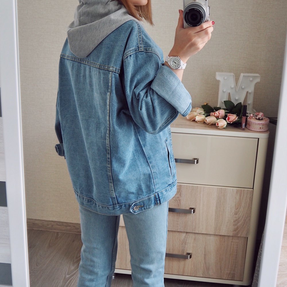 REALEFT Autumn Winter New Women's Denim Jacket Outerwear High Street Fashionable Korean Style Hooded Jeans Tops Female 201017