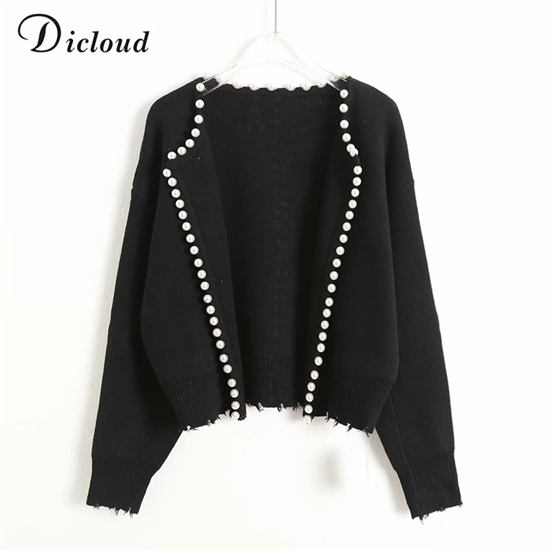 DICLOUD Elegant Pear Buttons Black Cardigans Women Autumn Winter Oversize Long Sleeve Fashion Ladies Knitted Jacket Y201006