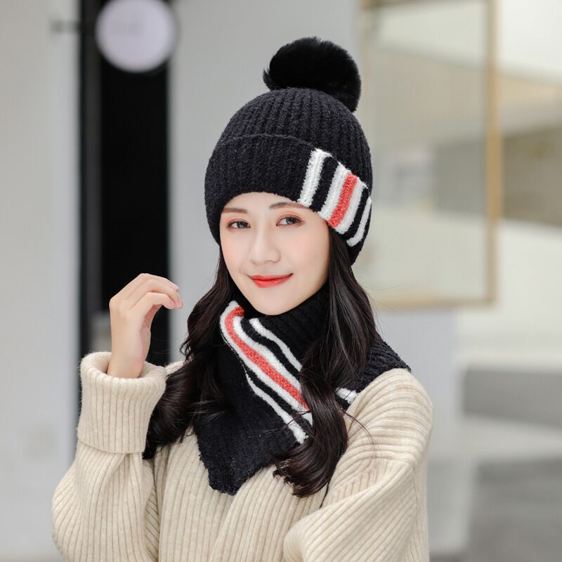 Fashion Stripes Wool Knitted Hats Scarf Sets Women Pompom Knit Caps Female Outdoor Cycling Windproof Beanie Skullies Hats Suit, Blue 
Fashion Stripes Wool Knitted Hats Scarf Sets Women Pompom Knit Caps Female Outdoor Cycling Windproof Beanie Skullies Hats Suit, Blue