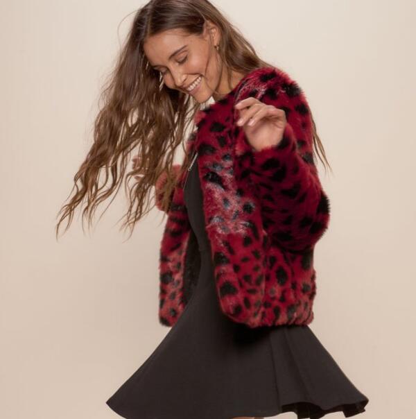 New Short Red Spots Girls Leopard Print Jacket Winter Party Outfit Cheap Stock