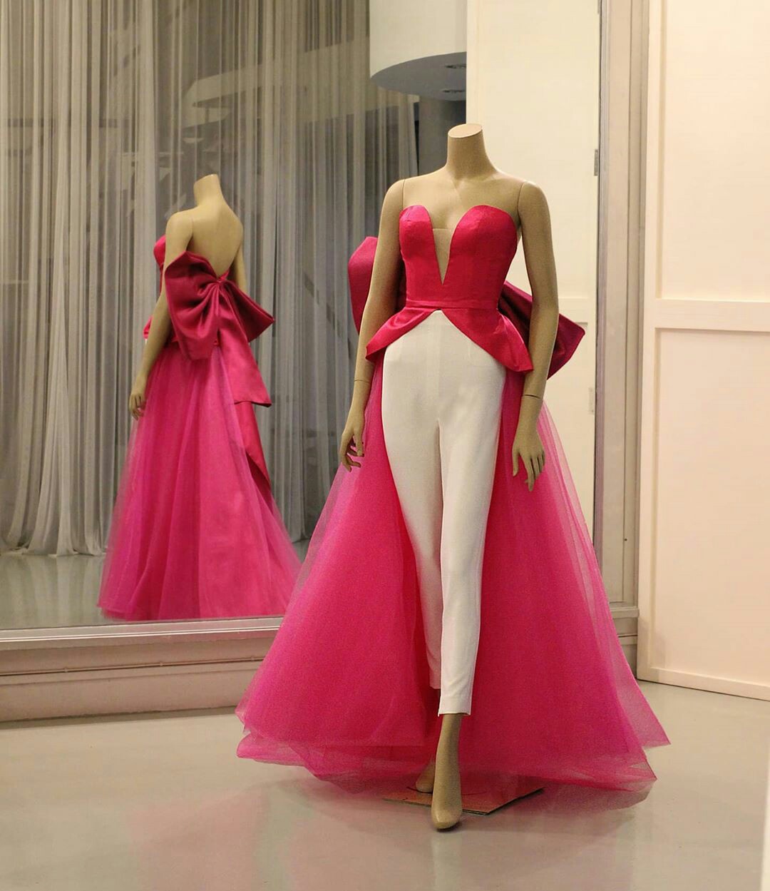 Elegant Satin Jumpsuit with Detachable train Big Bow Sash Prom Dresses Plus Size Custom Made Party Dress vestido de novia