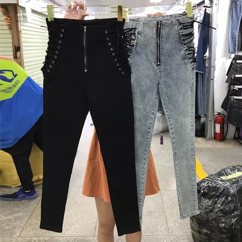 New Women Fashion New Jeans Ankle-length Pants Europe Hot Sale Lace-Up Bowknot Slim Pencil Pants Stylish Panter Female 201106