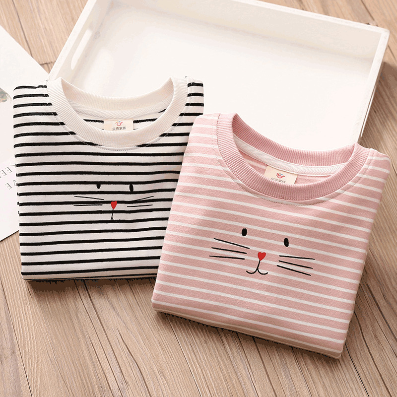 Spring Autumn Fashion 3 4 5 6 7 8 9 10 Years Children Cotton Cartoon Striped Slim Sweatshirts For Kids Baby Girls 220309