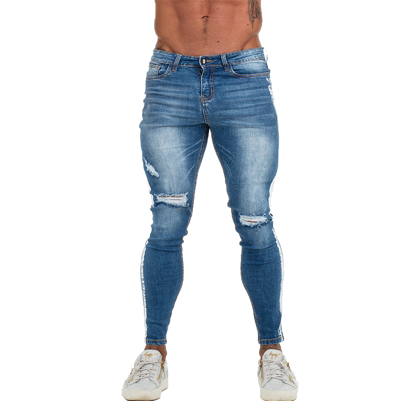 Gingtto Mens Skinny Jeans Slim Fit Ripped Jeans Big and Tall Stretch Blue Men Jeans for Men Distressed Elastic Waist zm54 201223