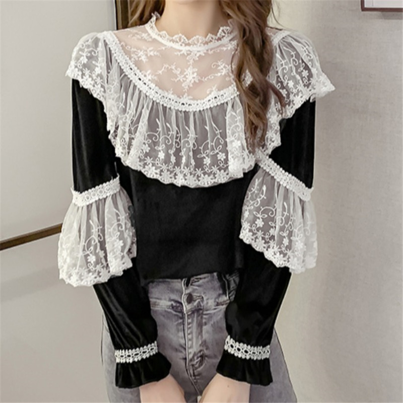 2021 Autumn New Woman Sweet Tops for Women Retro Cut Lace Women' Designer Shirts Frilly Loose Fashion Blouse L92Z, Black 
2021 Autumn New Woman Sweet Tops for Women Retro Cut Lace Women' Designer Shirts Frilly Loose Fashion Blouse L92Z, Black