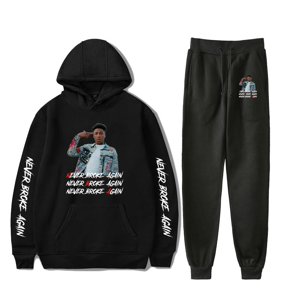 Hot YoungBoy Never Broke Again Fashion Long-sleeved Hooded Sweater 2Pcs Women/Men Tracksuit Hoodies Pants Hip hop sports suit 201120