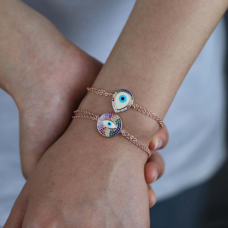 2021 Top Quality Rose Gold Color Rainbow Colorful CZ Paved Turkish Evil Eye Double Link Chain Fashion Women Lucky Bracelets
2021 Top Quality Rose Gold Color Rainbow Colorful CZ Paved Turkish Evil Eye Double Link Chain Fashion Women Lucky Bracelets