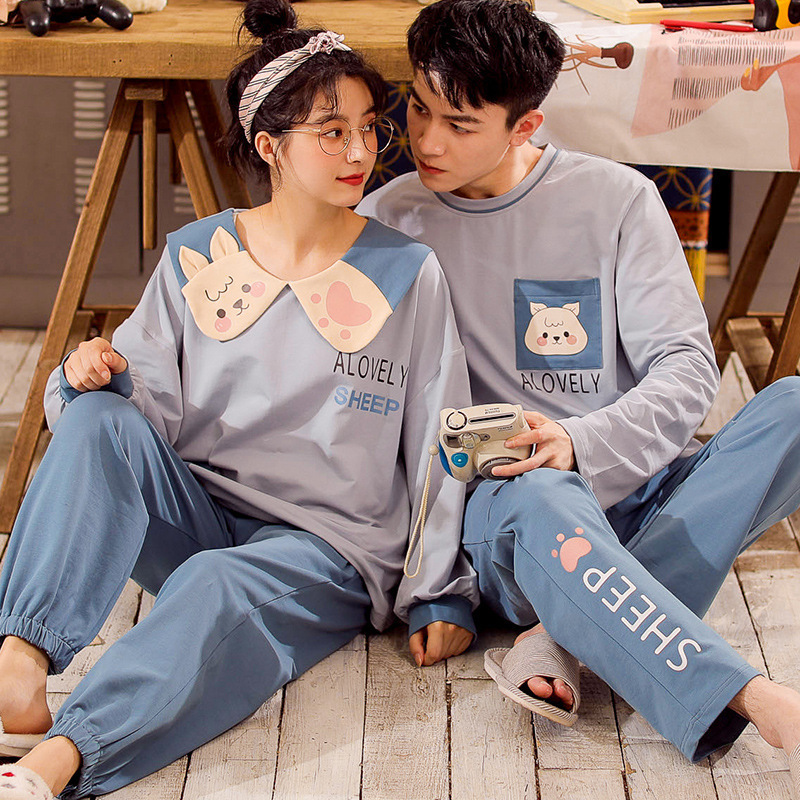 NIGHTWA Lovers Pyjamas Full Sleeve Cotton Pajama Sets Cartoon Couple Pajamas For Women Cute Sleepwear Sets Winter Pijama Mujer 201027