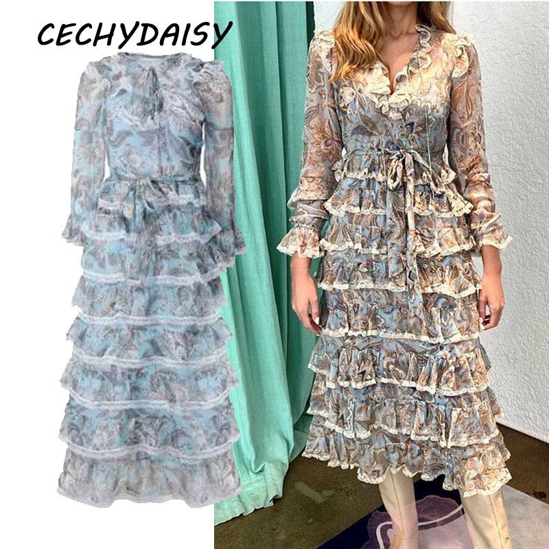 Runway dress women floral printed elegant ruffles ruched patchwrk lace vintage autumn spring fashion party vacation boho dresses, Blue 
Runway dress women floral printed elegant ruffles ruched patchwrk lace vintage autumn spring fashion party vacation boho dresses, Blue