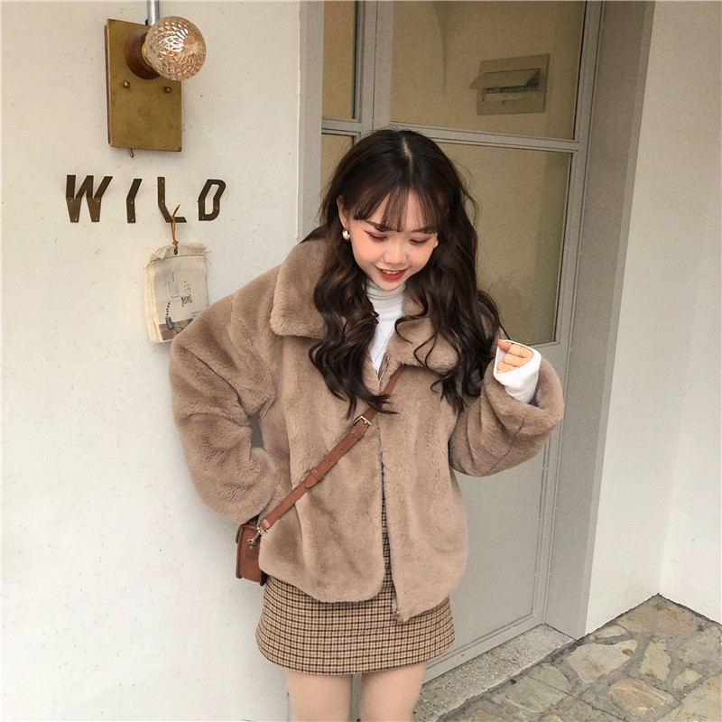 Women Winter Thick Faux Fur Coat Short Jacket Long Sleeve Thicken Warm Overcoat Loose Zipper Outwear