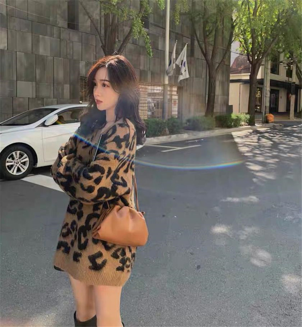 Women Sweater Autumn Winter O-Neck Leopard Print Oversized Sweater Loose Knit Sweater Casual Pullover Plus Size jumper sweter 35 201221