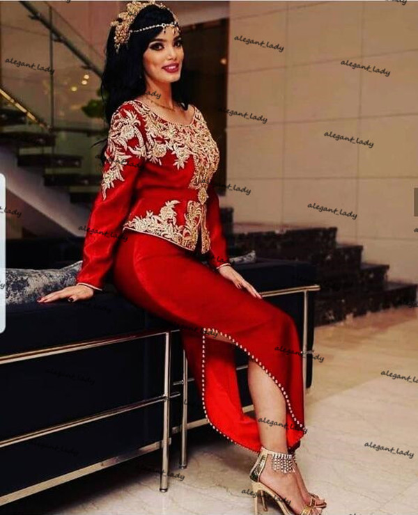 Karakou Algérien Burgundy Evening Formal Dresses Long Sleeve Gold Lace Embroidery Velvet Peplum Arabic Kaftan Prom Gowns Robes