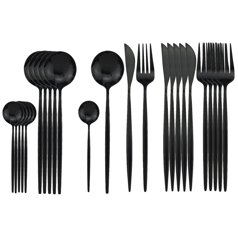 24Pcs Black Dinnerware Set 304 Stainless Steel Tableware Cutlery Set Dishwasher Safe Fork Knife Spoon Flatware Set Gift Box 201116
24Pcs Black Dinnerware Set 304 Stainless Steel Tableware Cutlery Set Dishwasher Safe Fork Knife Spoon Flatware Set Gift Box 201116