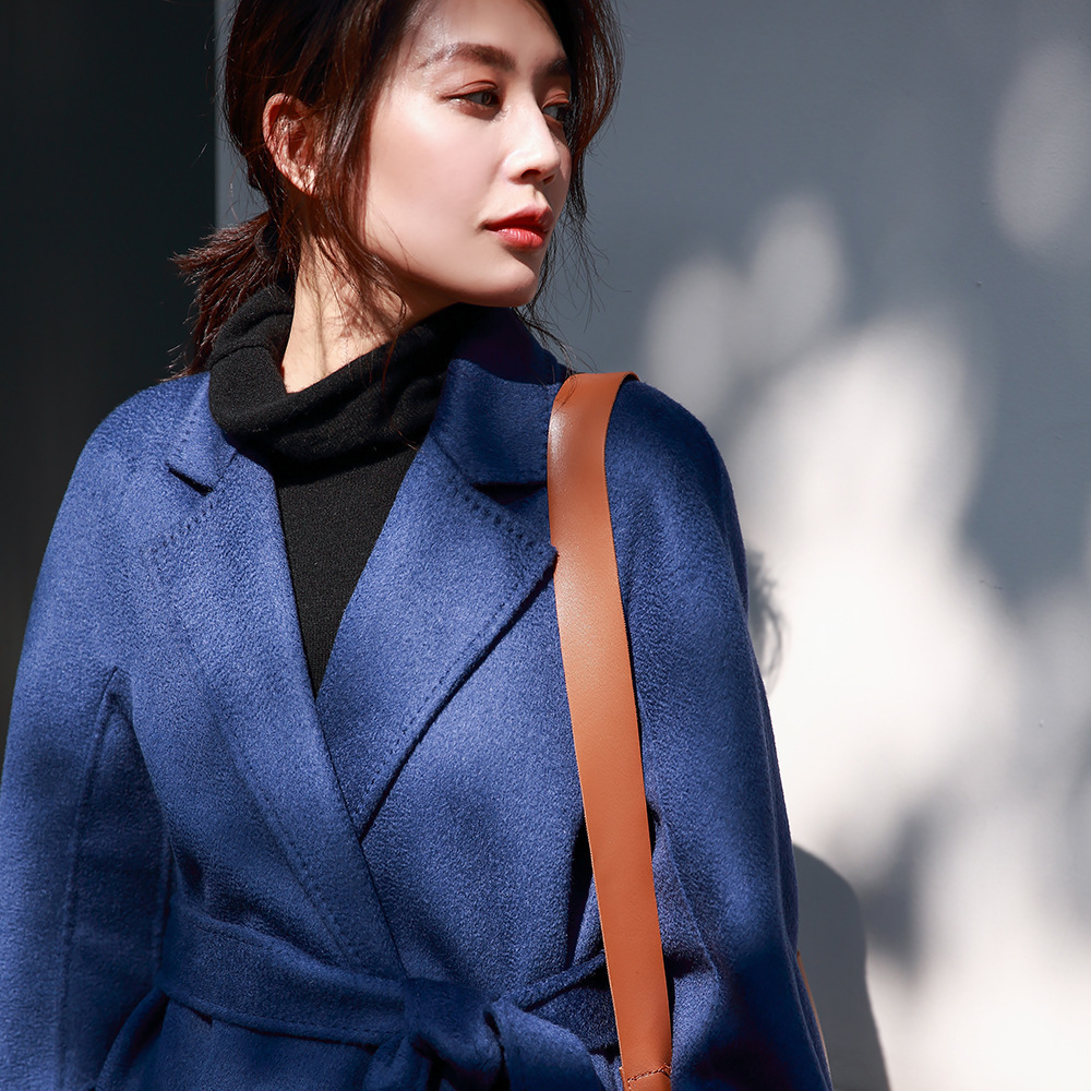 Women's winter water ripple female women long double-sided cashmere loose wool coat plus size 201102