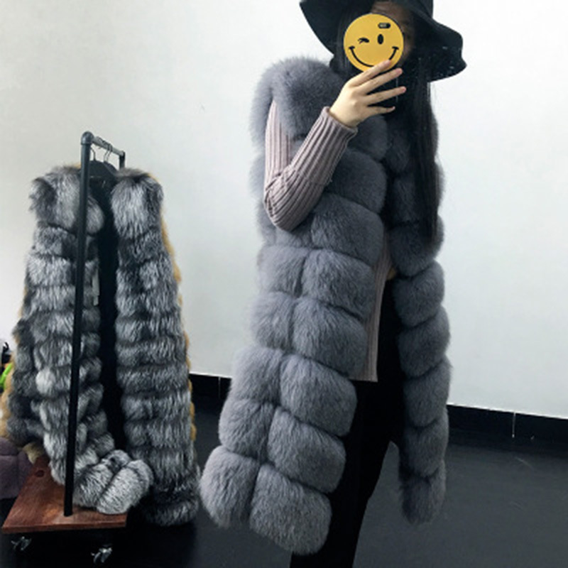 Faux Fur Coat Autumn Winter Women Fashion Casual Warm Slim Sleeveless Long Faux Fox Fur Vest Winter Pockets Jacket Women 201212