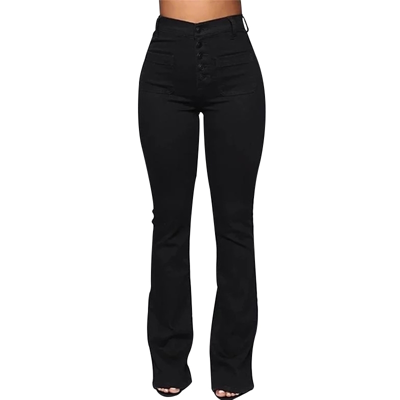 Washed High Waist Button Boot-cut Jeans Women Casual Long Pants Trousers XRQ88 201106