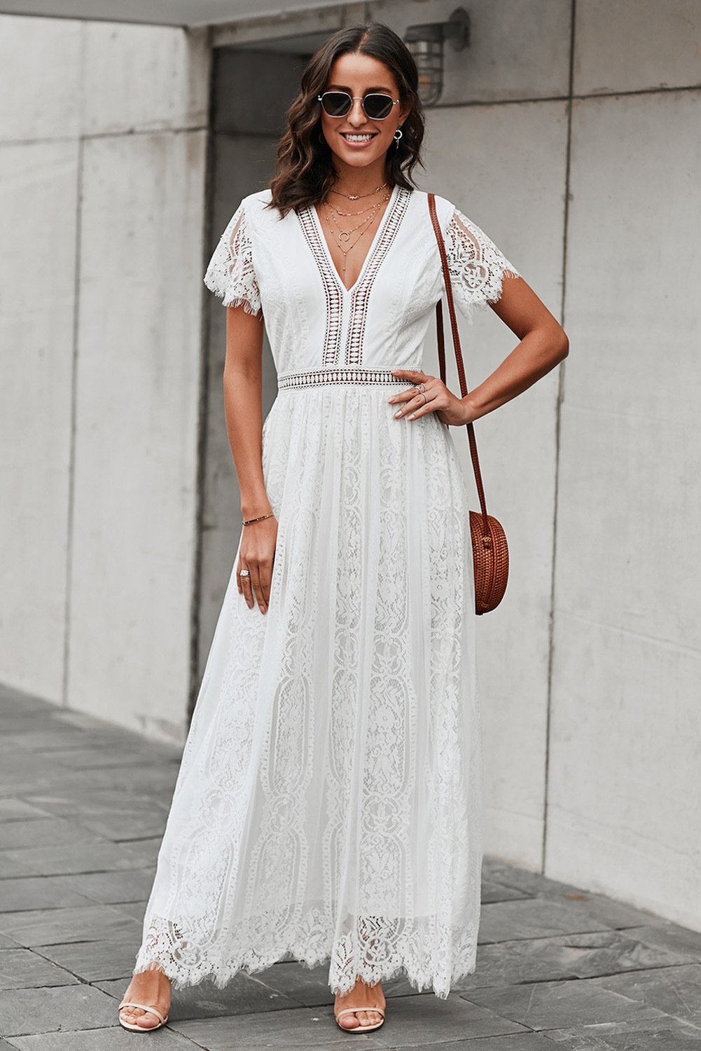 Women elegant lace embroidery dresses short sleeve sexy v-neck crochet hollow summer maxi white party dress long casual prom evening dress, Black;gray
Women elegant lace embroidery dresses short sleeve sexy v-neck crochet hollow summer maxi white party dress long casual prom evening dress, Black;gray
