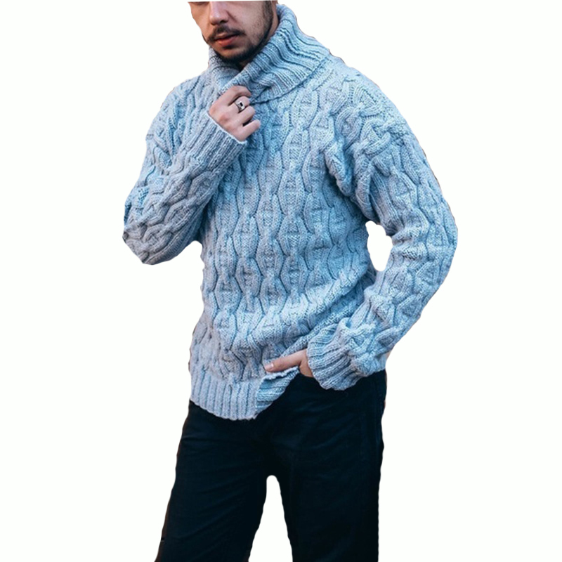 Turtleneck Mens Pullover Autumn Winter Soft Warm Solid Comfortable Spacious Clothes Knitted Cotton Casual Hombre Sweater 201203