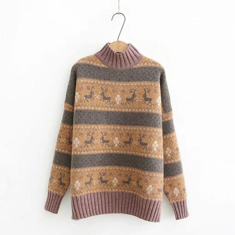 Retro christmas turtleneck turtleneck women's pullover thickened deer loose 2020 autumn winter lazy wind, Beige 
Retro christmas turtleneck turtleneck women's pullover thickened deer loose 2020 autumn winter lazy wind, Beige
