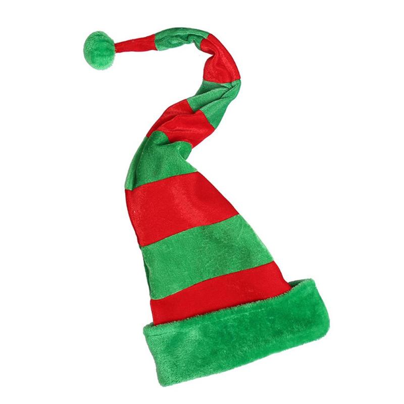 2020 Xmas Santa Hat Novelty Funny Long Bendable Striped Plush Christmas Clown Hat for Holiday Theme Photo Props Xmas Party Favor, Green and red