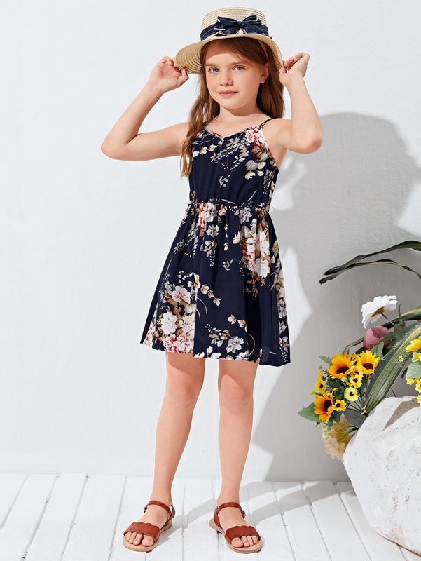 Girls High Waist Floral Print Cami Dress SHE