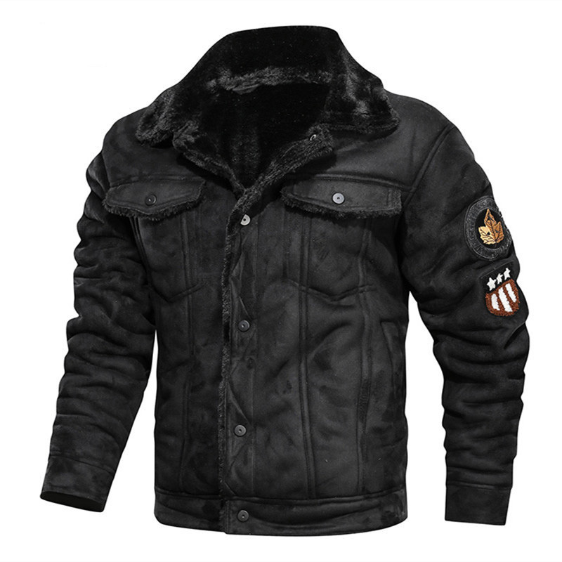 Mens Jackets and Coats Retro Style Suede Leather Jacket Men Leather Motorcycle Jacket Fur Lined Warm Coat Winter Velvet Overcoat 201118