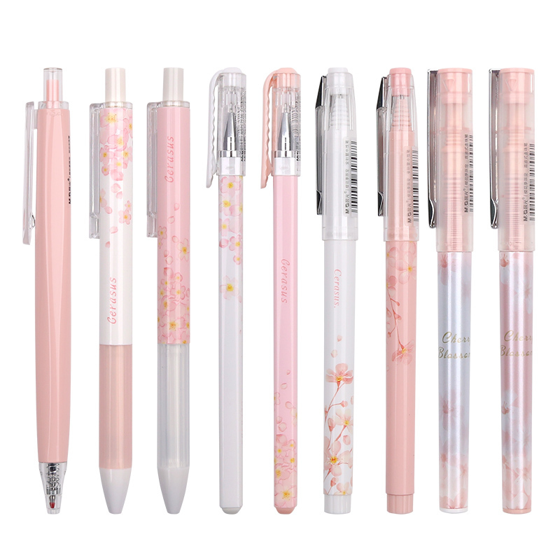 M&G Sakura Pink Cute Kawaii Pen Set Black Gel Ink Pens 0.5mm 0.38mm Retractable for school supplies gelpen stationery roller Y200709
