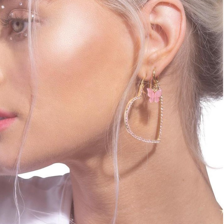 2021 valentines gift fashion women jewelry gold color white blue pink cz hollow heart shaped hoop earring drop ship