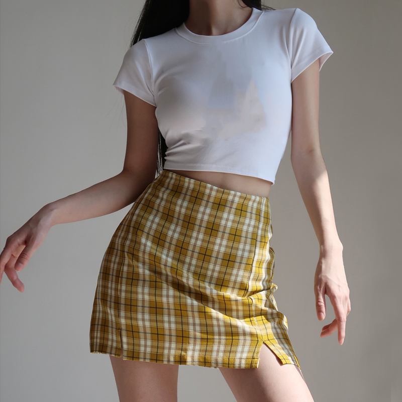 YAMDI women plaid high waist skirt female woman bohemian vintage runway skirts sexy lady elegant side split skirt spring summer 201110