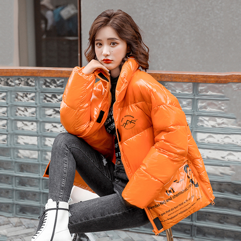 Winter Jackets Women's Letter Printing Oversized Casual Short Parkas Female Stand Collar Thick Coats Women Puffer Jacket 201202
