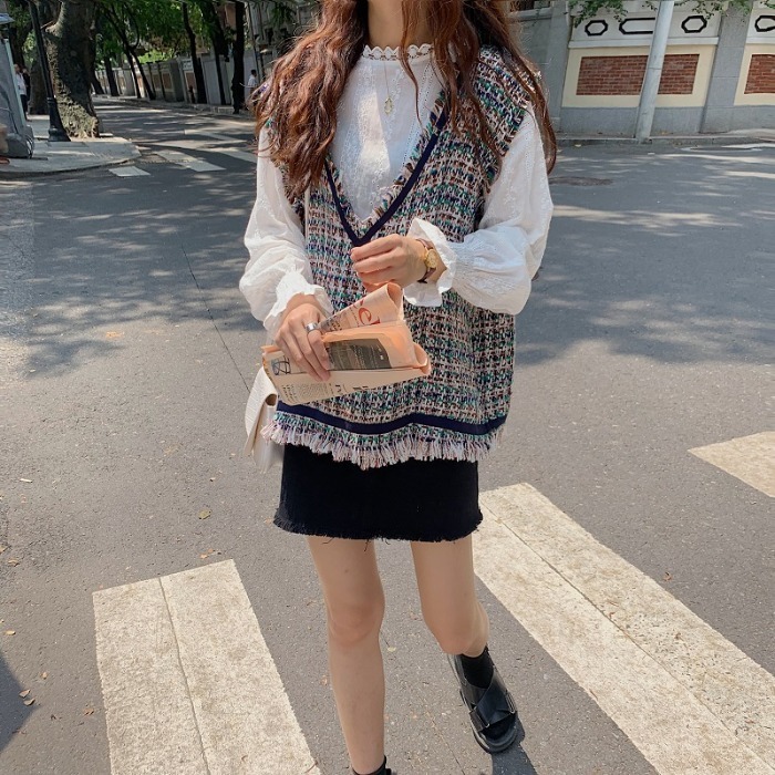 Vintage Women's Sweaters Vest Autumn Casual V-Neck Tassel Sleeveless Knitted Sweaters Female Loose Sweater Pullover 201023