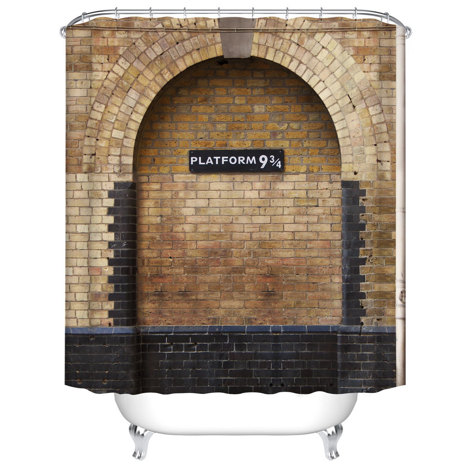 Platform 9 and 3/4 at London's King's Cross Station Brown Wall Vintage Shower Curtain Waterproof Bathroom Decor Curtains Y200108