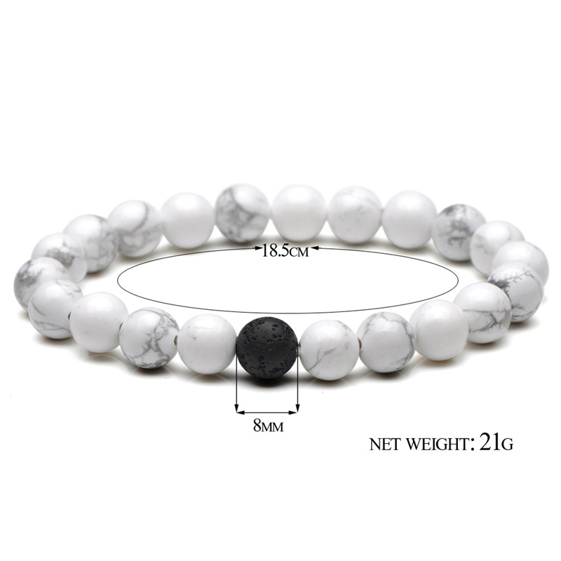2pcs Natural Stone Beaded Strands Bracelet Set Black Lava White Turquoise Rock Chakra Bracelets Couple Distance Bracelets for Women Hand Chain Nice Gi