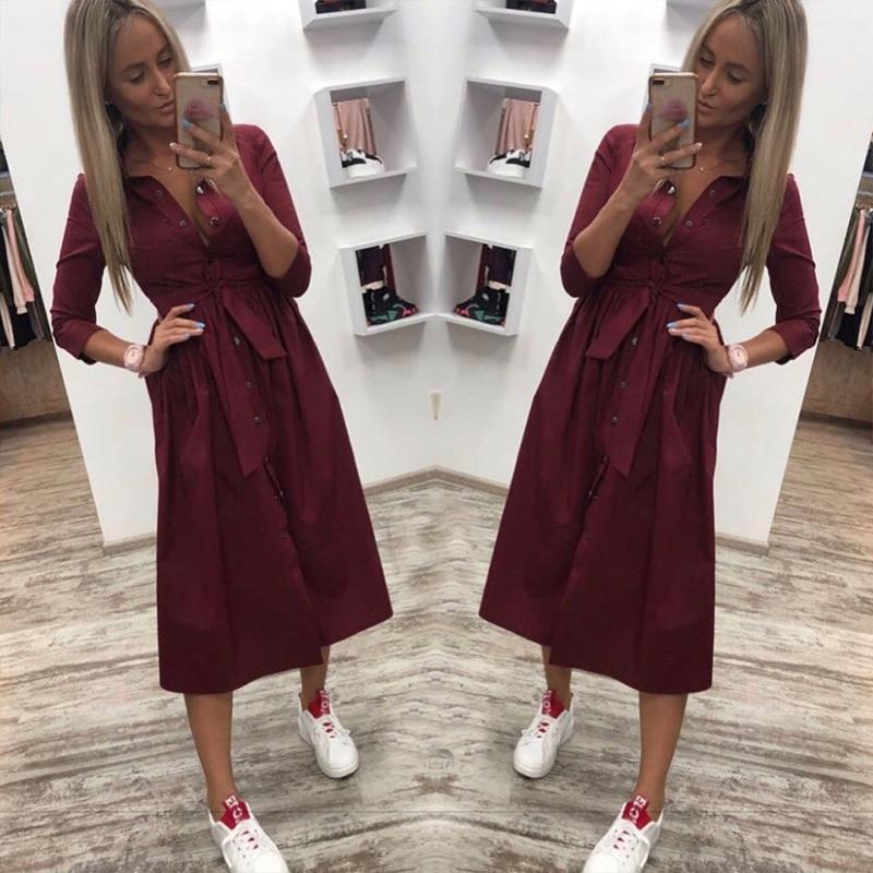 2020 Women Spring Casual Sashes A Line Dresses Office Ladies Button 3/4 Sleeve Solid Dress Womens Elegant Party Shirt Dress1, Picture 2
2020 Women Spring Casual Sashes A Line Dresses Office Ladies Button 3/4 Sleeve Solid Dress Womens Elegant Party Shirt Dress1, Picture 2