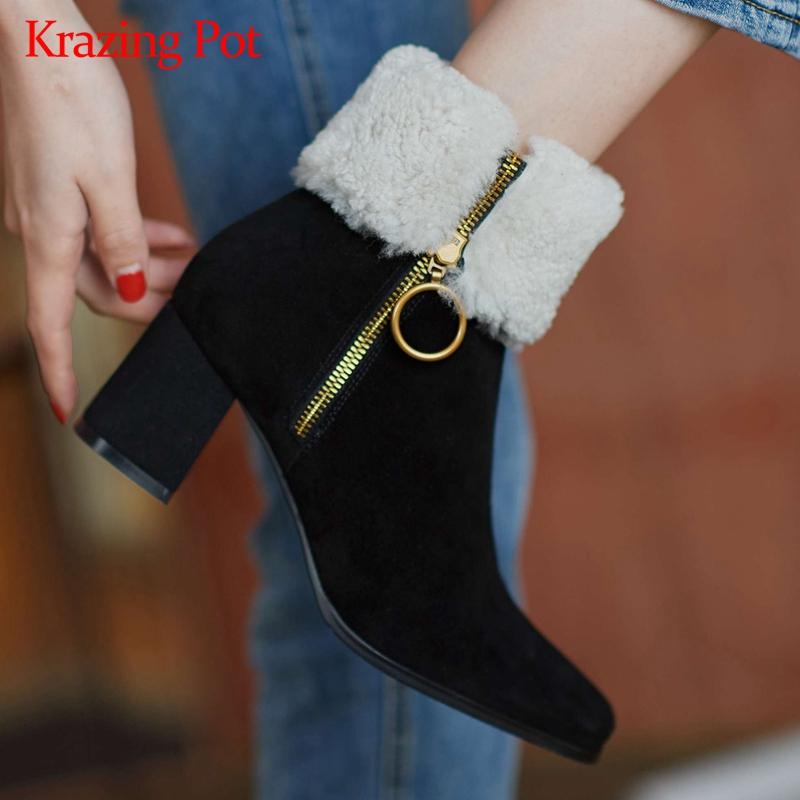 Krazing Pot winter new warm snow boots sheep suede classic colors square toe thick high heel zipper elegant lady ankle boots L26, Black
Krazing Pot winter new warm snow boots sheep suede classic colors square toe thick high heel zipper elegant lady ankle boots L26, Black