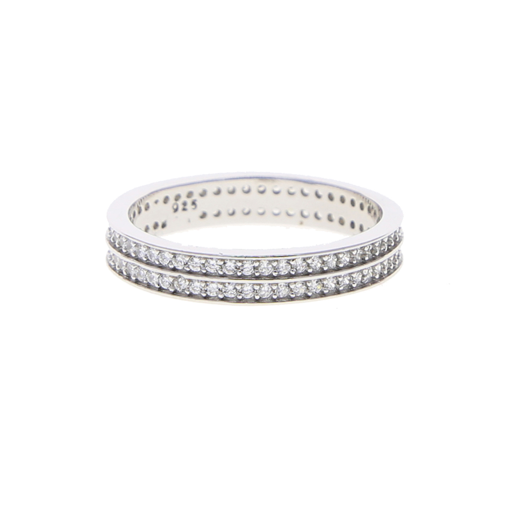 Classic 925 Sterling Silver Wedding Ring Jewelry with Bling Cz Pave 2 Layer Band Finger Rings In Rose Gold Silver Plated Jewelry Wholesale