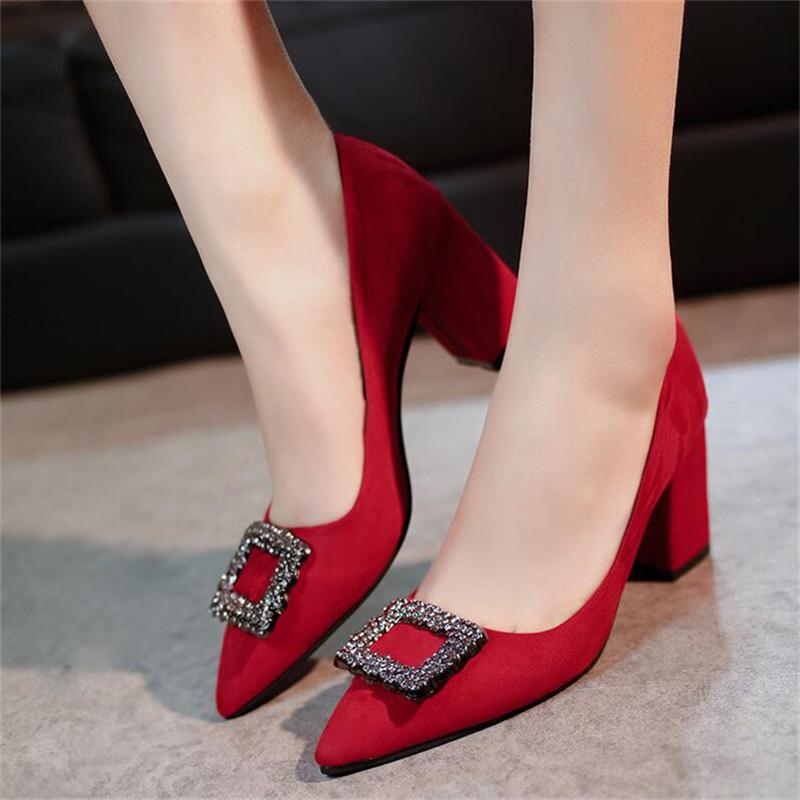Women Pumps High heels Lady Suede leather Crystal Square Buckle Thick with Autumn Pointed Single Shoes Wedding Female Sandals, Black
Women Pumps High heels Lady Suede leather Crystal Square Buckle Thick with Autumn Pointed Single Shoes Wedding Female Sandals, Black