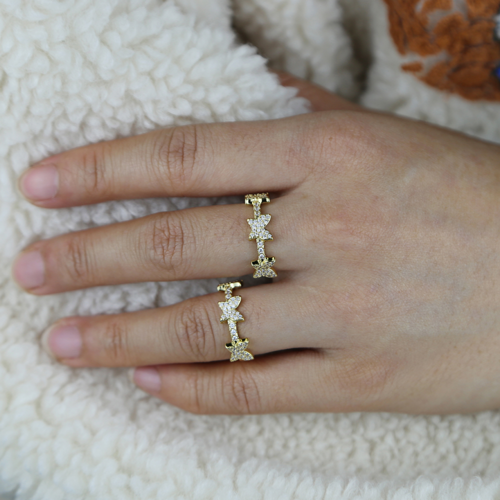 2024 New cute Multi Butterfly charm band finger Rings with bling clear CZ paved For Women Lady Minimal animals jewelry wholesale