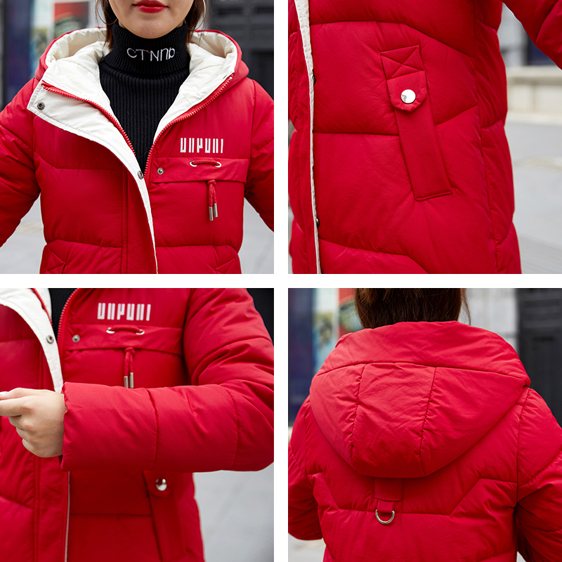 Plus Size Women Long Jacket Hooded Loose Winter Women's Coat Solid Stand Collar Casual Cotton Padded Female Thick Parkas Woman 201019