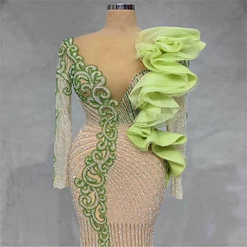 Luxury Evening Dresses Glitter Crystal Sequins Beads Appliqued Mermaid Prom Dresses Long Sleeves Custom Made Formal Party Pageant Gown Chic