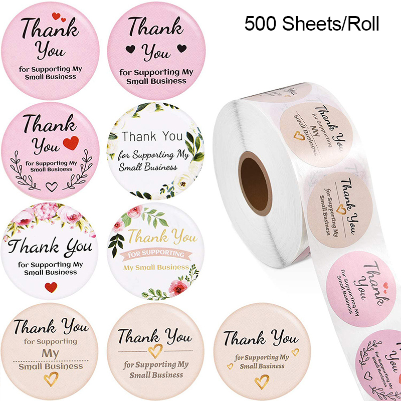 500 Sheets/Roll Round Labels Thank You Packaging Sticker for Candy Bag Gift Box Packing Bag Christmas Party Wedding Decoration